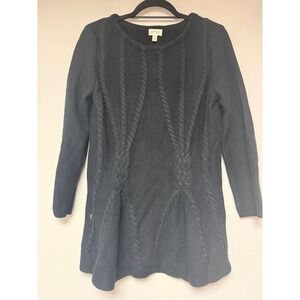 Greige Cable Knit Sweater Dress Tunic Black L Long Sleeve Textured